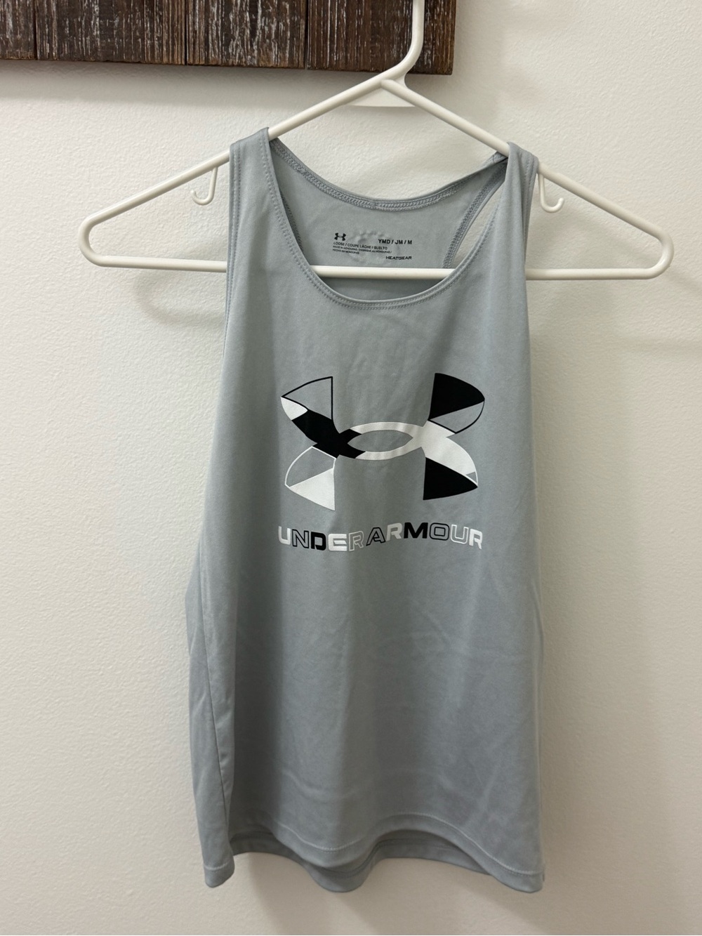 Under Armour Light Gray Performance Tank with Black & White Logo